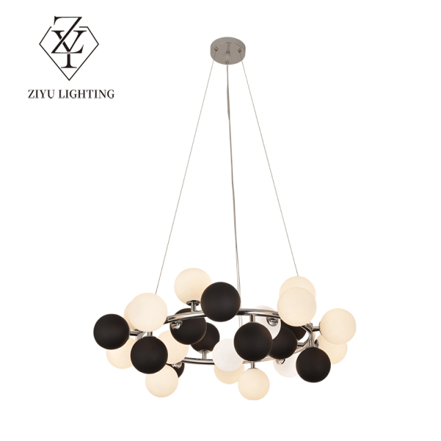 New cream style living room chandelier modern simple bedroom dining room light Creative restaurant bar black and white glass bulb chandelier