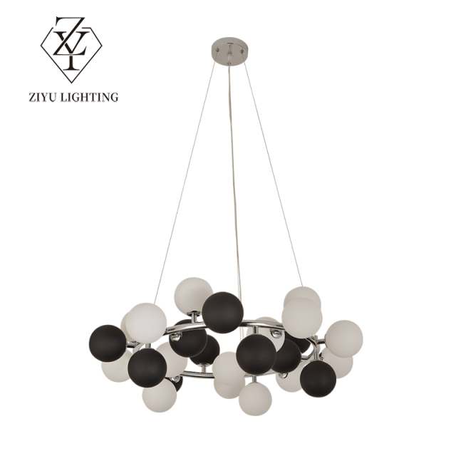 New cream style living room chandelier modern simple bedroom dining room light Creative restaurant bar black and white glass bulb chandelier