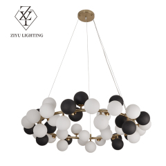 New cream style living room chandelier modern simple bedroom dining room light Creative restaurant bar black and white glass bulb chandelier