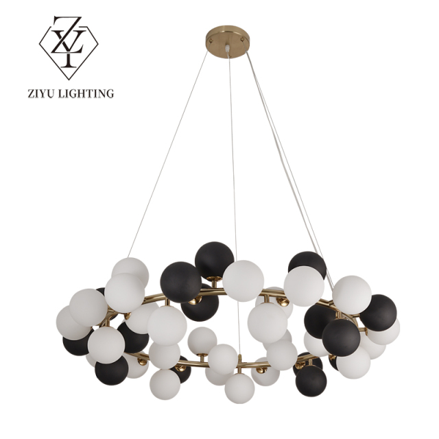 New cream style living room chandelier modern simple bedroom dining room light Creative restaurant bar black and white glass bulb chandelier