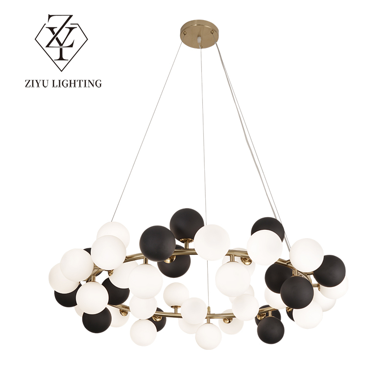 New cream style living room chandelier modern simple bedroom dining room light Creative restaurant bar black and white glass bulb chandelier