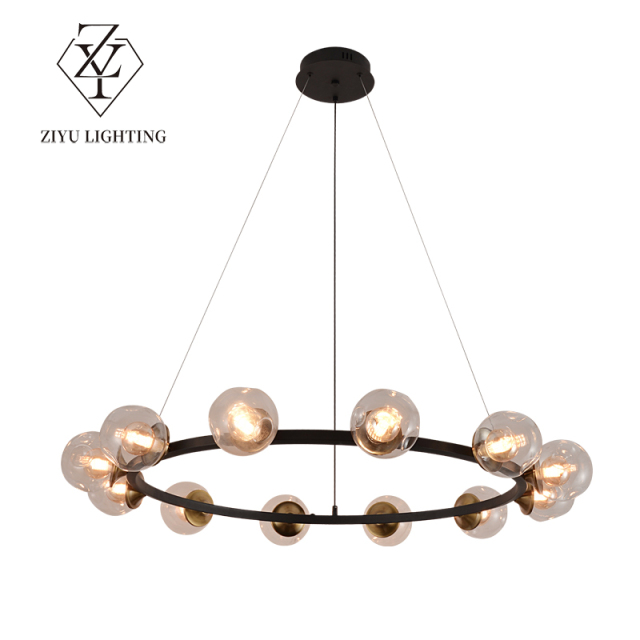 Living room chandelier Italian light luxury art creative ring restaurant master bedroom light advanced sense glass magic bean hall light