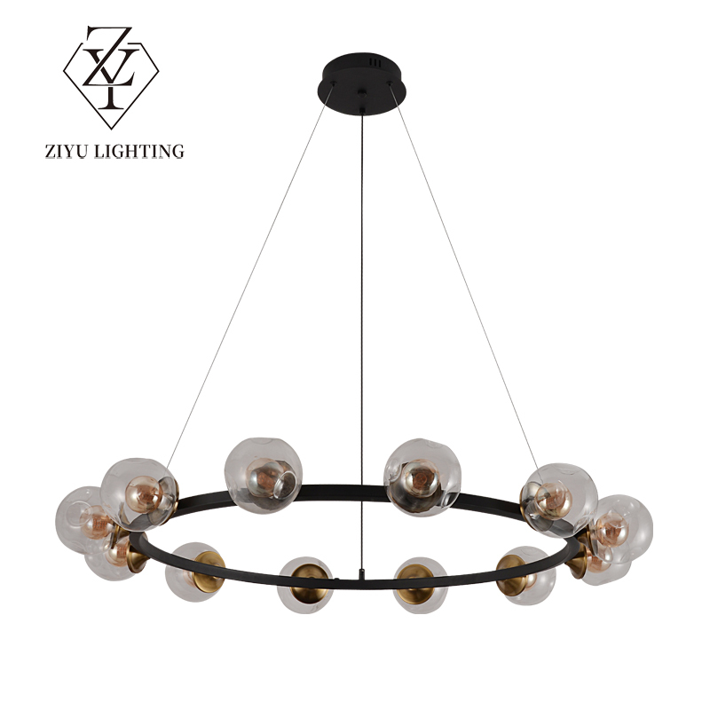 Living room chandelier Italian light luxury art creative ring restaurant master bedroom light advanced sense glass magic bean hall light
