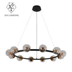 Living room chandelier Italian light luxury art creative ring restaurant master bedroom light advanced sense glass magic bean hall light