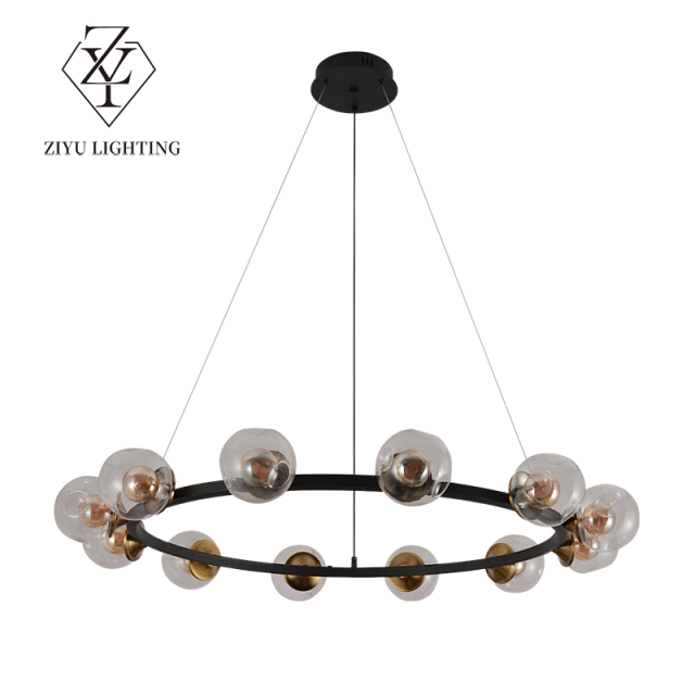 Living room chandelier Italian light luxury art creative ring restaurant master bedroom light advanced sense glass magic bean hall light