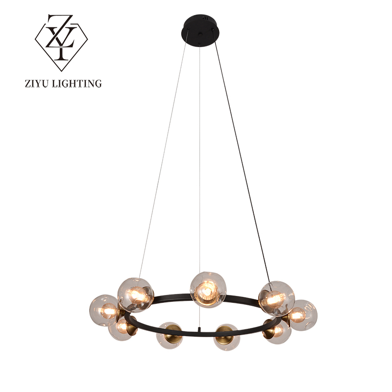 Living room chandelier Italian light luxury art creative ring restaurant master bedroom light advanced sense glass magic bean hall light