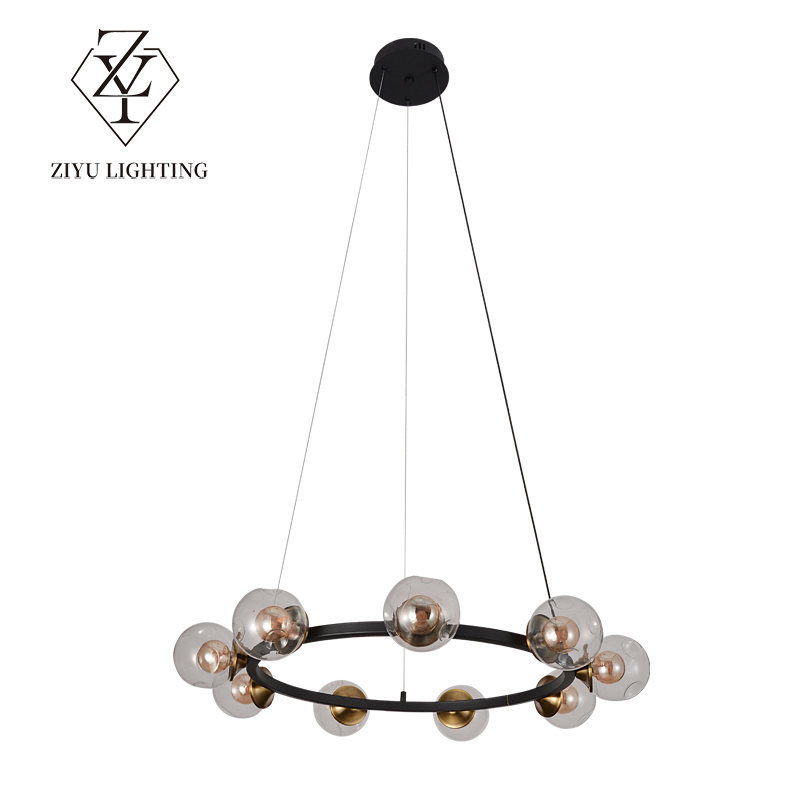 Living room chandelier Italian light luxury art creative ring restaurant master bedroom light advanced sense glass magic bean hall light