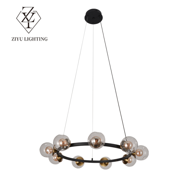 Living room chandelier Italian light luxury art creative ring restaurant master bedroom light advanced sense glass magic bean hall light