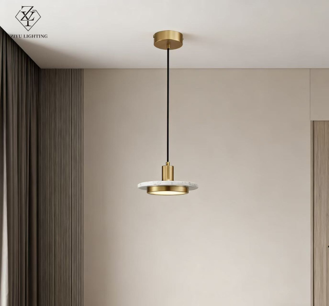 Nordic simplist marble bedside pendant， Modern style copper bedroom light， restaurant，cateen，bar using little single  pendant
