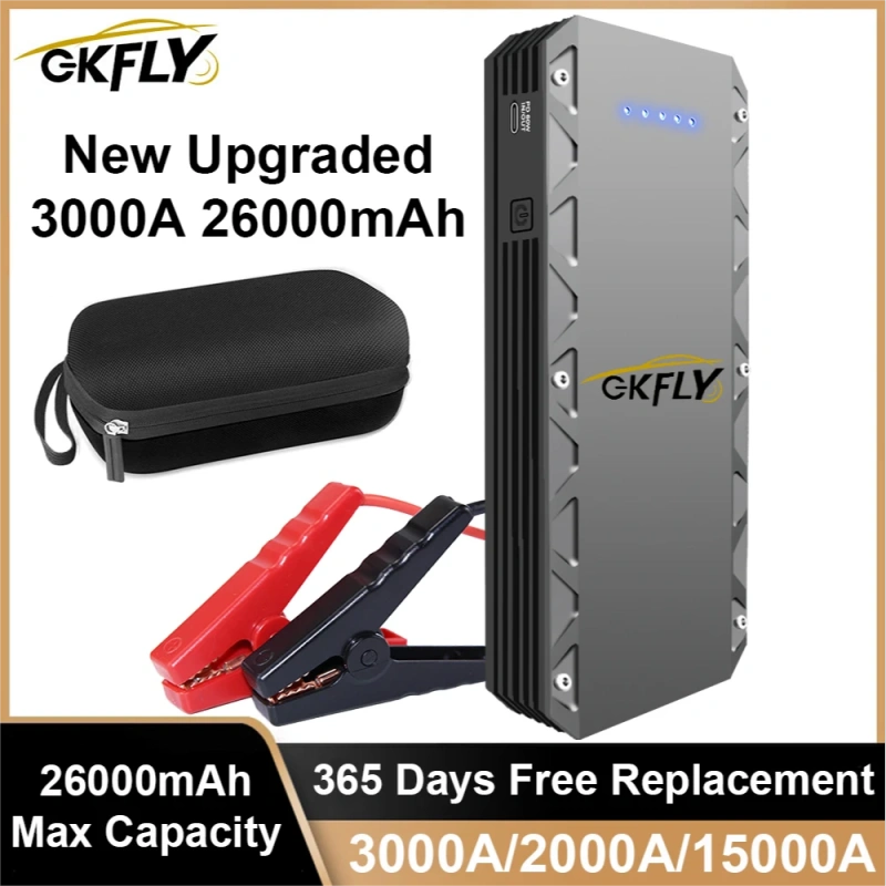 GKFLY XME-MAX 3000A 26000mAh Portable Car Jump Starter for Up to 10.0L Gas or 8.0L Die sel Engine 12V Lithium Car Battery Starter Power Pack Dual USB