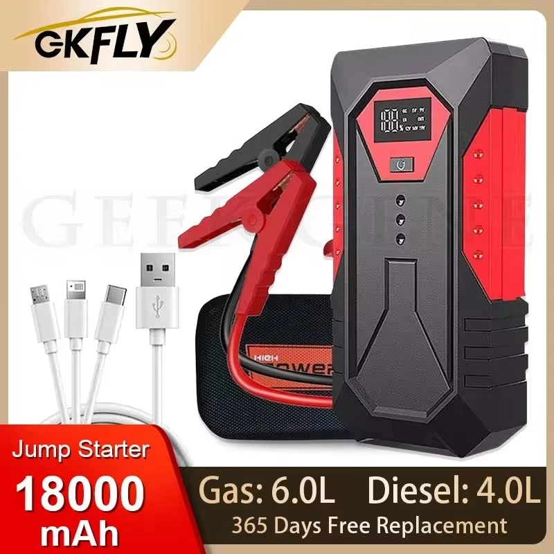 GKFLY M43 18000mAh Car Jump Starter Portable Power Bank Car Battery Booster 12V Car Starting Device for Petrol Die sel 6.0L 4.0L