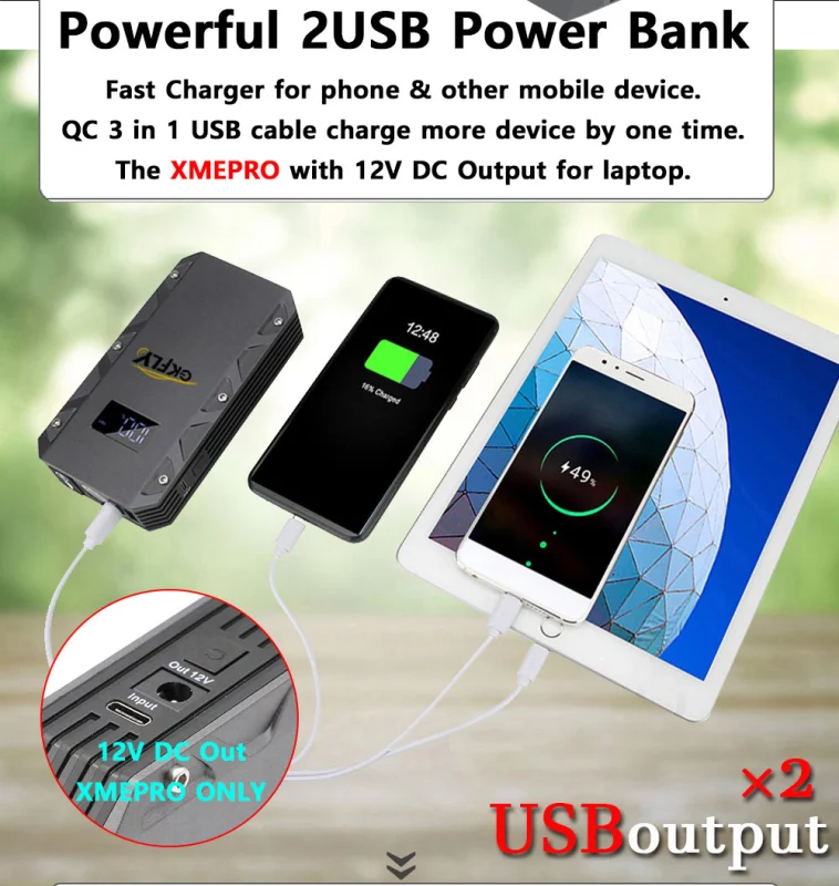 GKFLY XME-MAX 3000A 26000mAh Portable Car Jump Starter for Up to 10.0L Gas or 8.0L Die sel Engine 12V Lithium Car Battery Starter Power Pack Dual USB