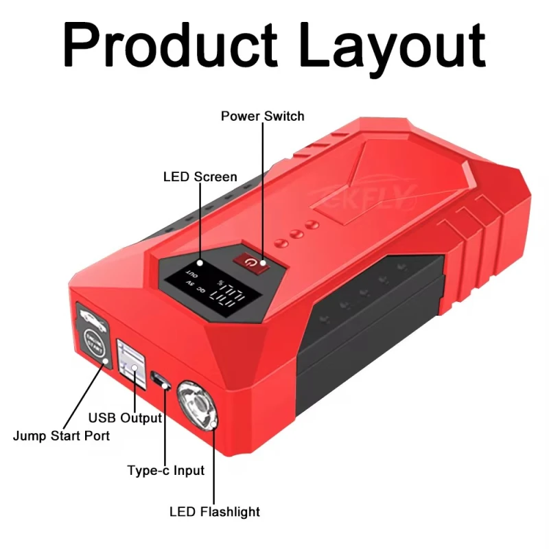 GKFLY M43T 1200A Jump Starter Power Bank Portable Charger Starting Device For 6.0L 4.0L Emergency Car Battery Jump Starter