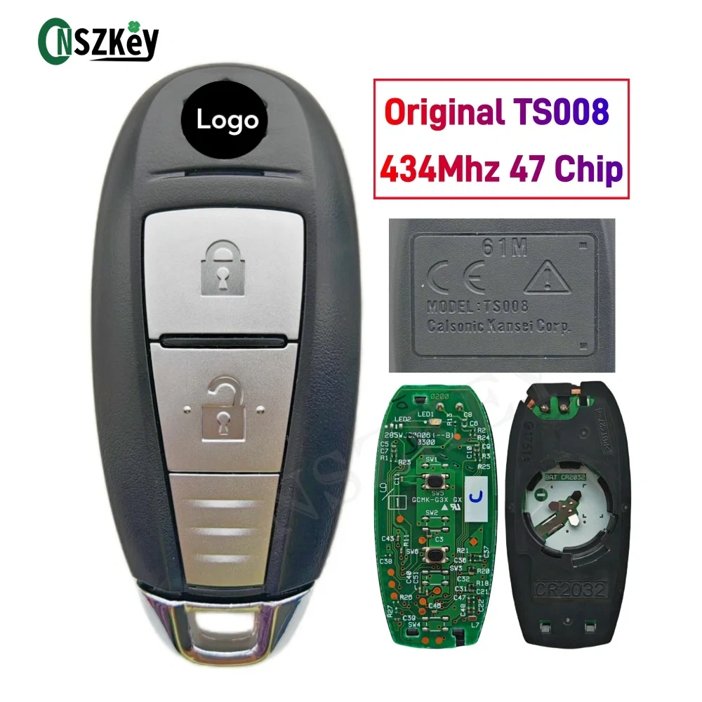 CNSZKEY OEM TS008 434Mhz FSK 47 HITAG3 7952 Chip Smart Remote Key FOB For Suzuki SX4 Swift Vitara 61M 2 Buttons