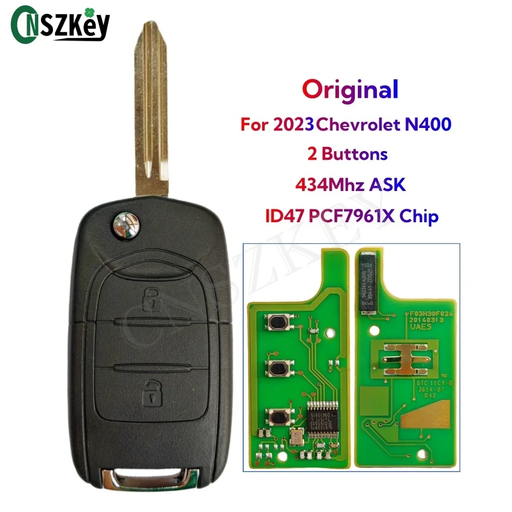 CNSZKEY Original Flip Folding Remote Car Key 2 Buttons For Chevrolet N400 2023 ID47 HITAG3/ PCF7961X Chip 434Mhz ASK
