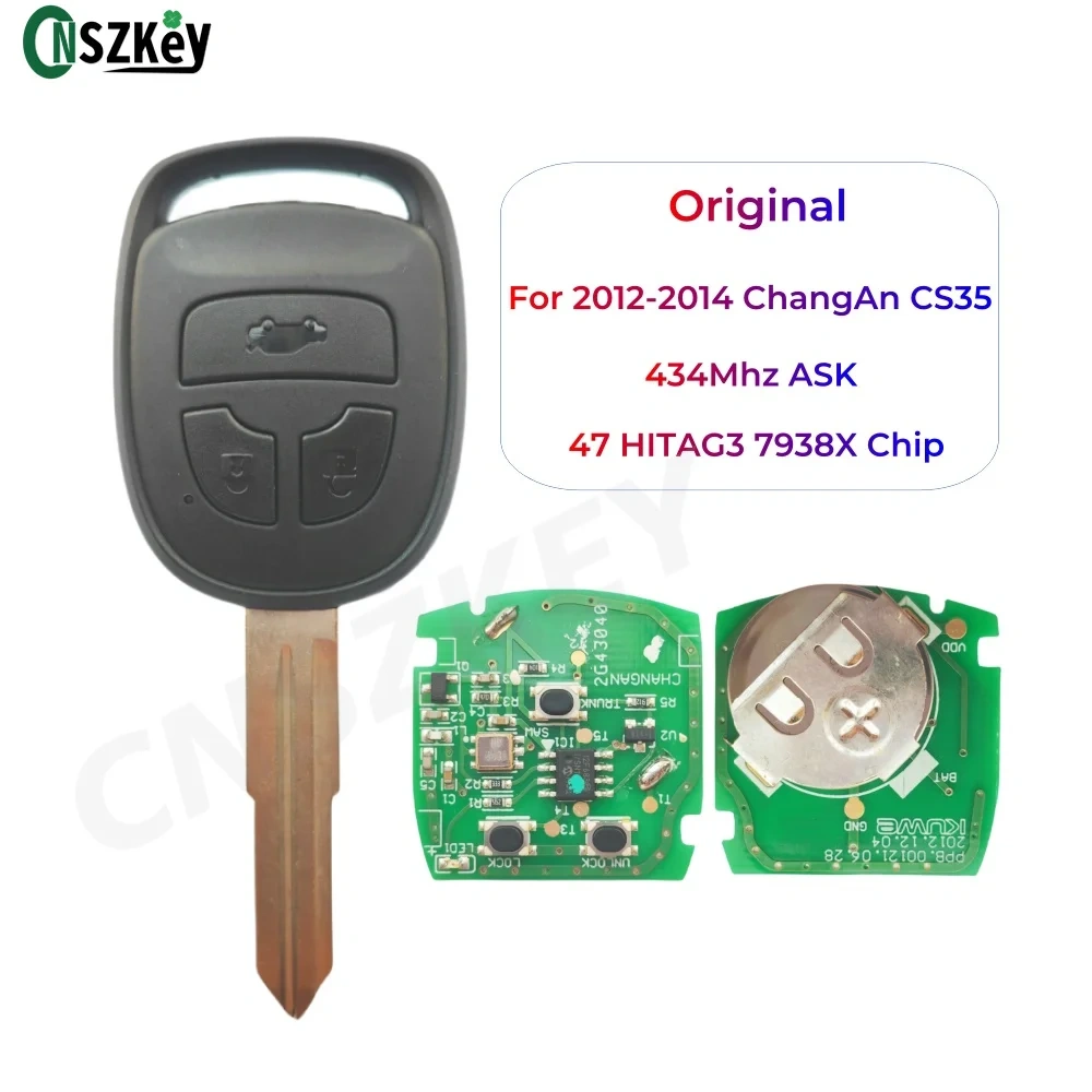 CNSZKEY Original Remote Key 434Mhz ASK 3 Buttons 47 HITAG3 7938X Chip For 2012-2014 ChangAn CS35