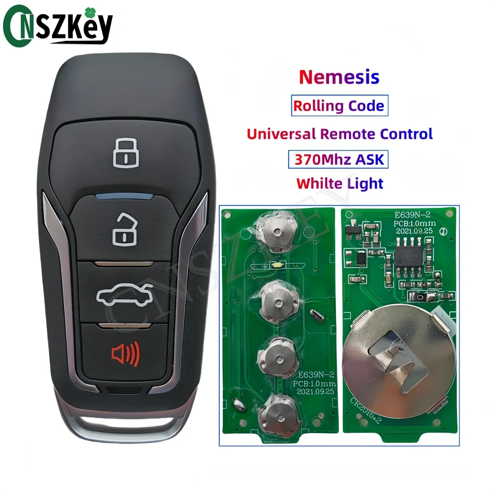 CNSZKEY 5Pcs/Lot Nemesis Universal Remote Control 370Mhz ASK Car Alarm Rolling Code Whilte Light 4 Buttons