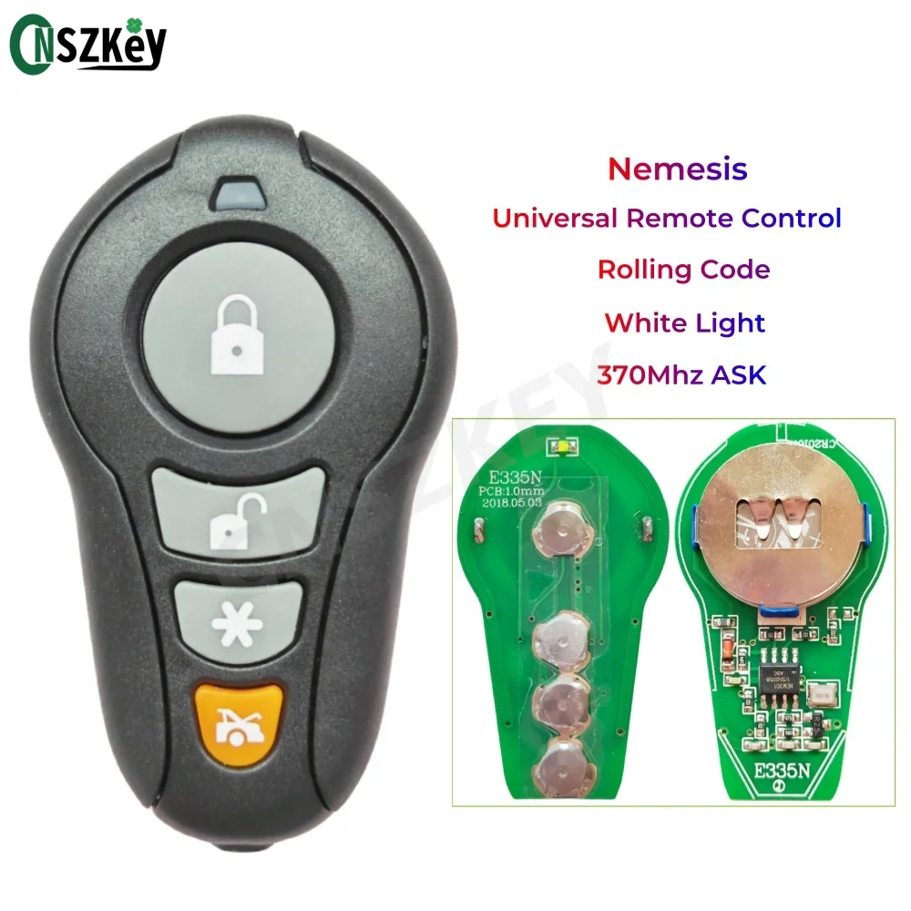 CNSZKEY 5Pcs/Lot Nemesis Universal Remote Control 370Mhz ASK Car Alarm Rolling Code Whilte Light 4 Buttons