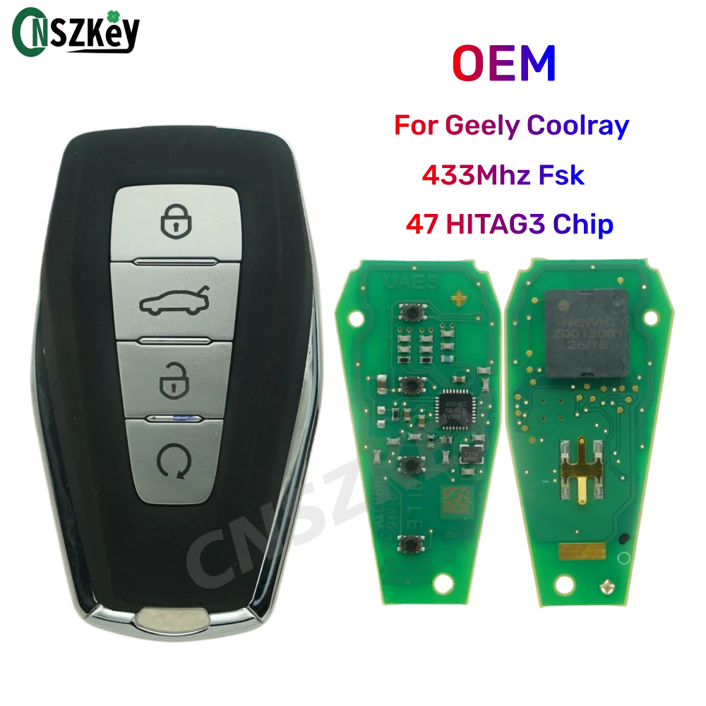 CNSZKEY OEM Smart Remote Key For 2019 Geely Coolray 434Mhz 47 HITAG3 Chip 4 Buttons With Uncut Blade