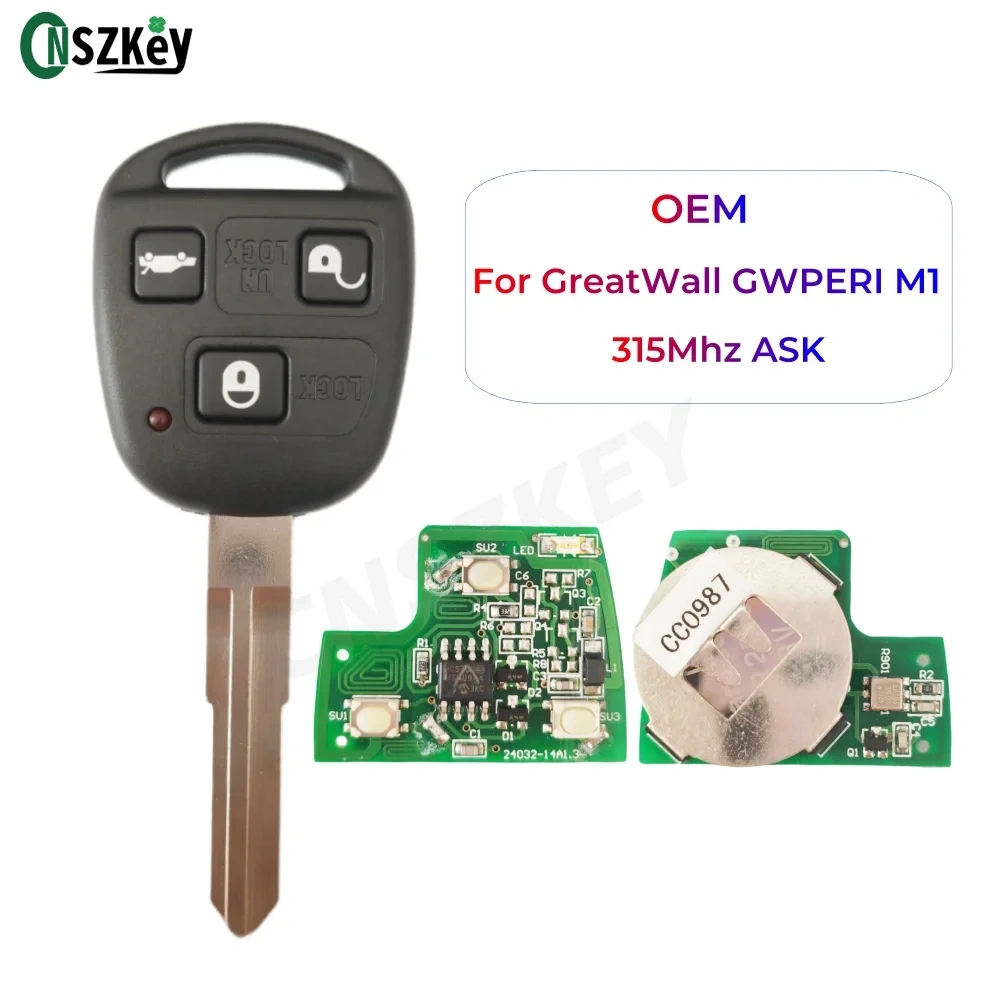 CNSZKEY OEM Remote Key 315Mhz ASK 3 Buttons For GreatWall GWPERI M1