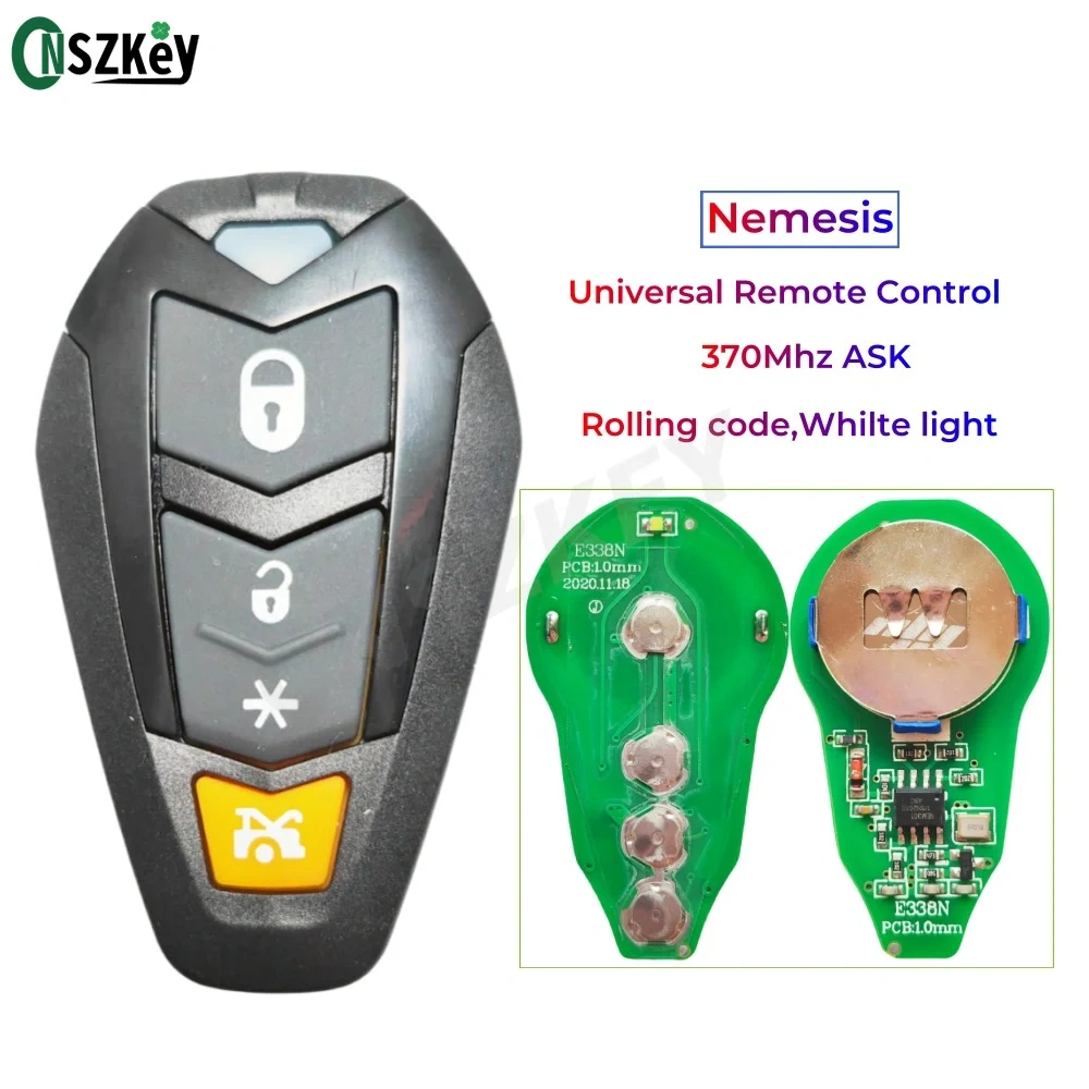 CNSZKEY 5Pcs/Lot Nemesis Universal Remote Control 370Mhz ASK Car Alarm Rolling Code Whilte Light 4 Buttons