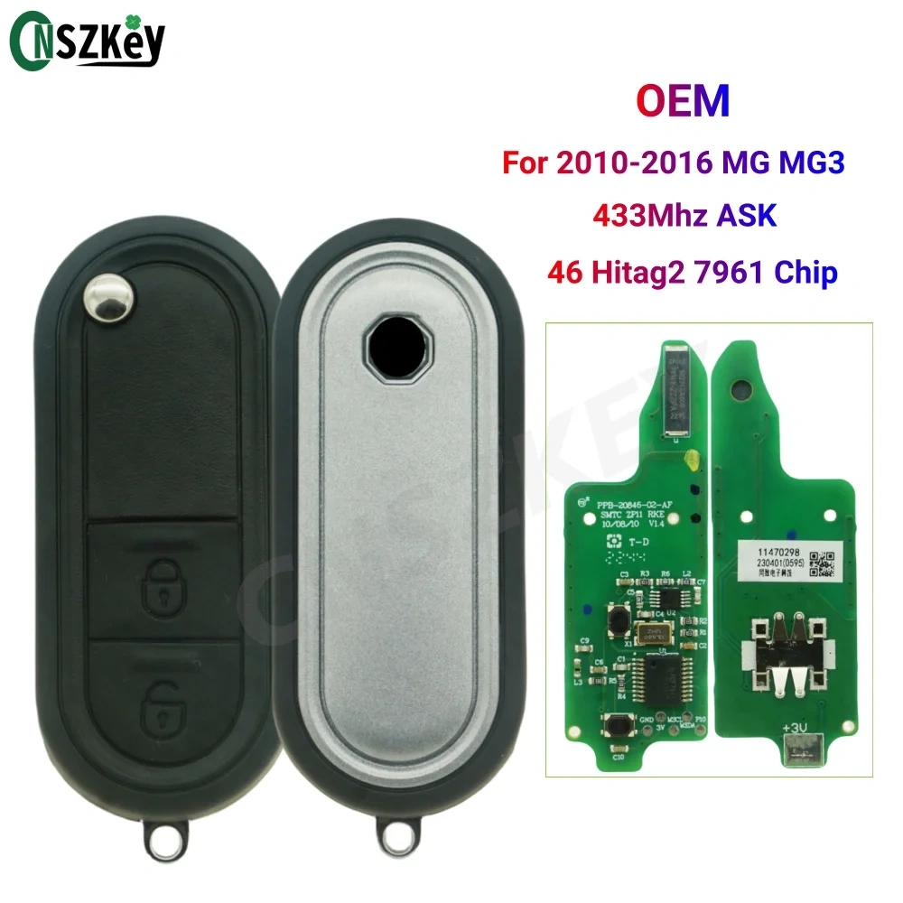 CNSZKEY OEM Smart Remote Key For 2010-2016 MG MG3 2 Buttons 433Mhz ID46 HITAG2 PCF7941A Chip