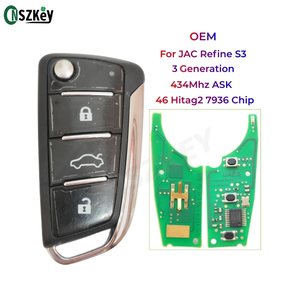 CNSZKEY OEM Smart Remote Key 434Mhz ASK 46 Hitag2 7936 Chip For JAC Refine S3 3 Generation