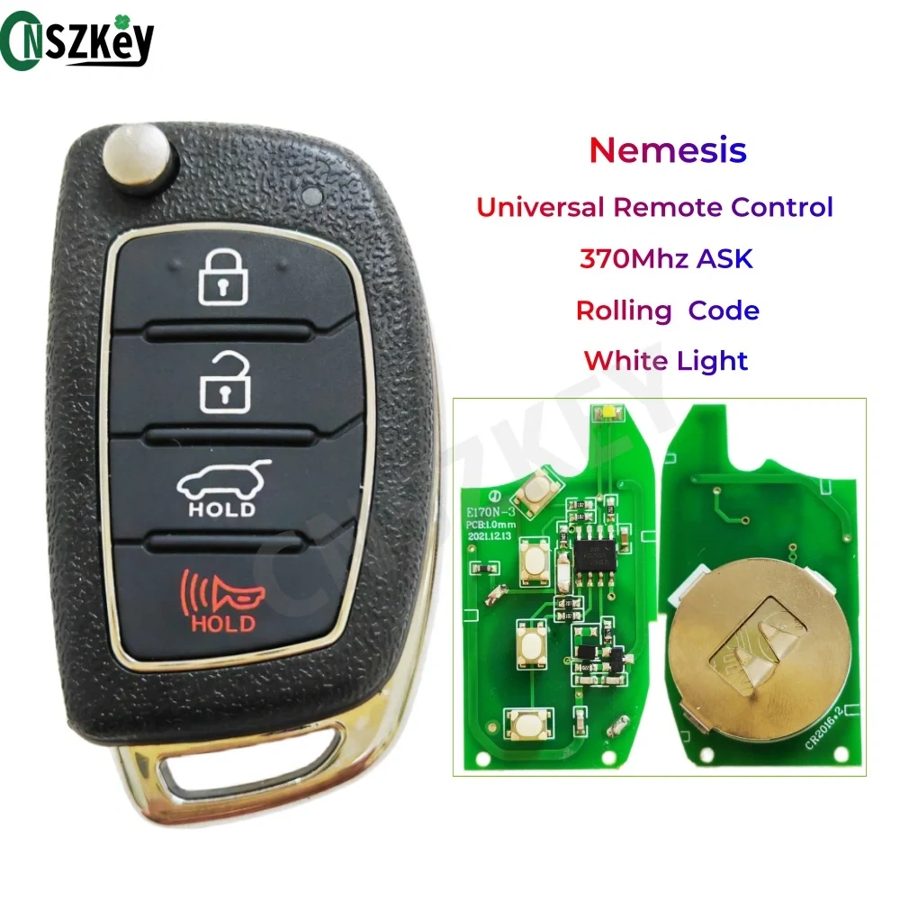 CNSZKEY 5Pcs/Lot Nemesis Universal Remote Control 370Mhz ASK Car Alarm Rolling Code White Light 4 Buttons