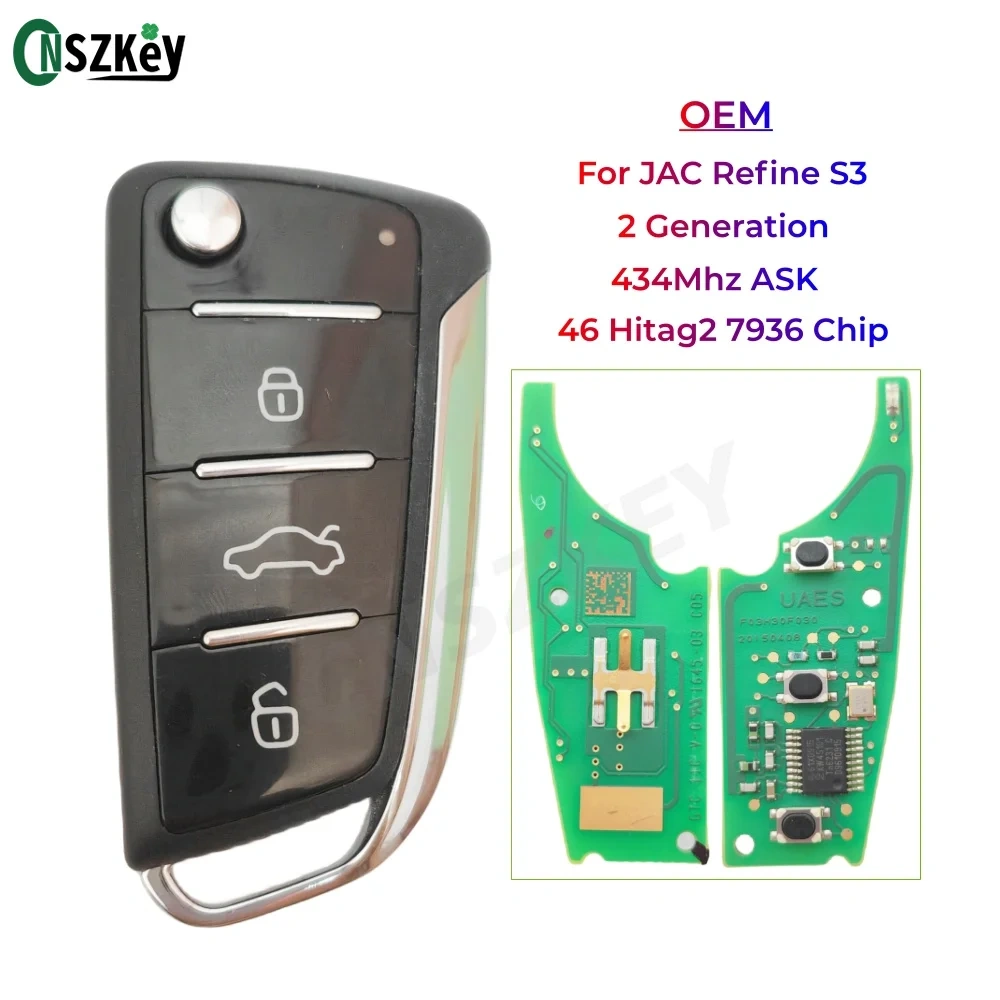 CNSZKEY OEM Smart Remote Key 434Mhz ASK 46 Hitag2 7936 Chip For JAC Refine S3 2 Generation Also Can Use For S5 1 Generation