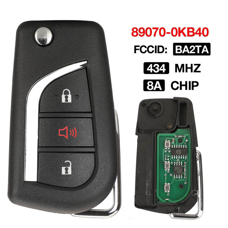 Suitable for Toyota 3-button folding key 433MHz 8A Chip 89070-0KB40 BA2TA