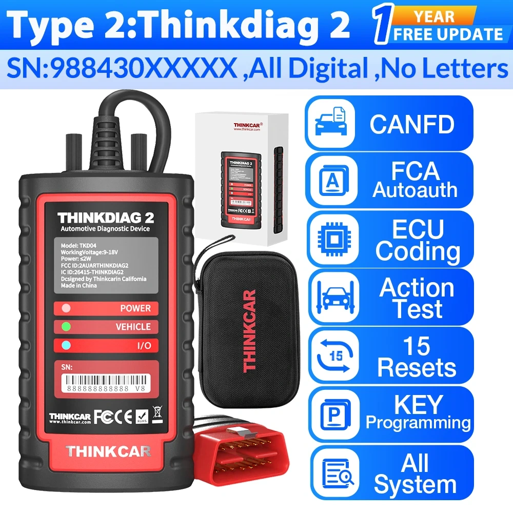 Thinkdiag 2 Ediag plus obd2 diagnostic tools CAN FD protocol Bluetooth 5.0 ECU coding Active test All system OBD2 scanner