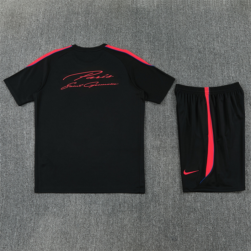 26/27 PSG Black Short Sleeve Tracksuits PSG