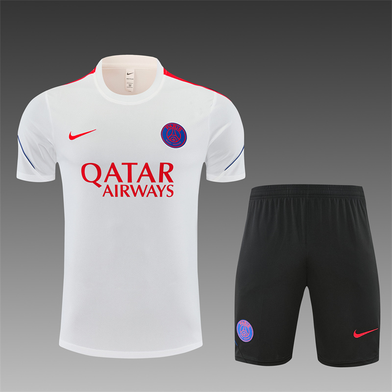 26/27 PSG White Short Sleeve Tracksuits PSG