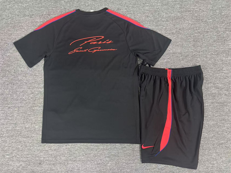 26/27 PSG Black Short Sleeve Tracksuits PSG