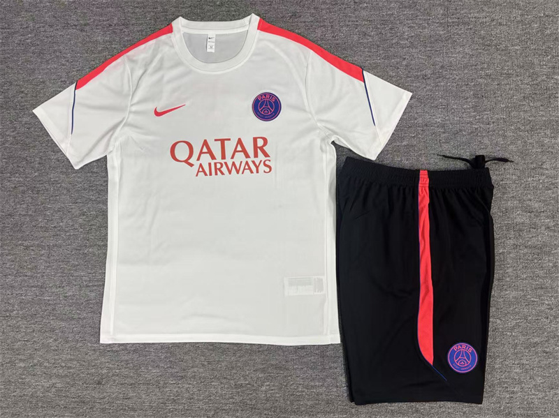 26/27 PSG White Short Sleeve Tracksuits PSG