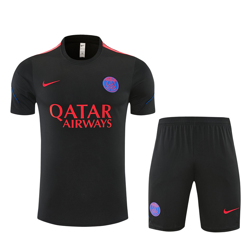 26/27 PSG Black Short Sleeve Tracksuits PSG