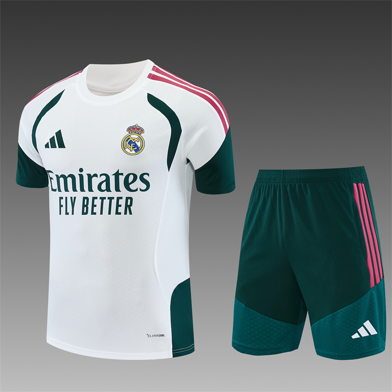 26/27 Real Madrid white and dark green short-sleeve tracksuits