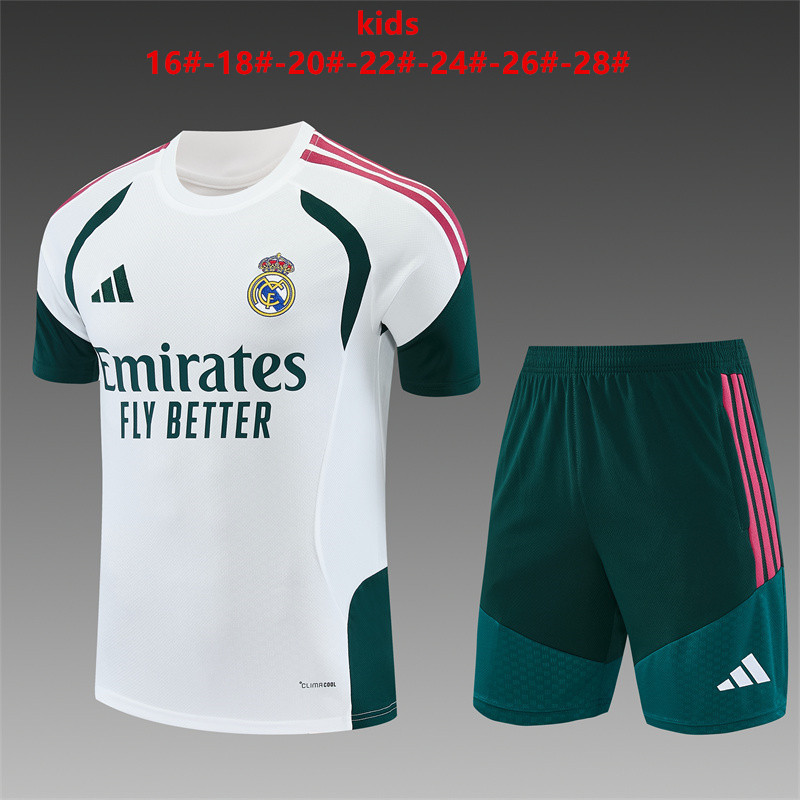 26/27 Real Madrid white and dark green short-sleeve tracksuits