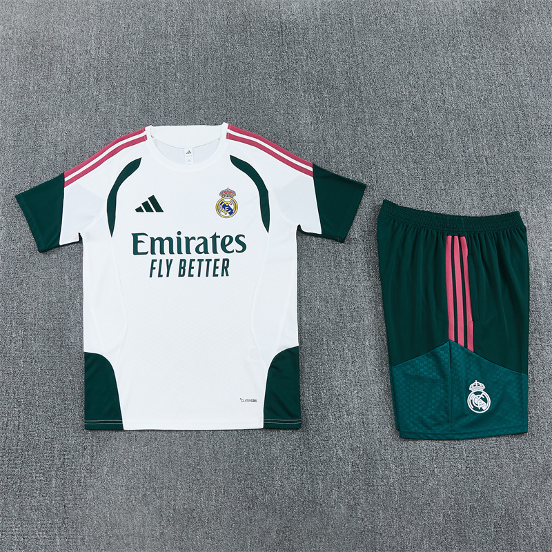 26/27 Real Madrid white and dark green short-sleeve tracksuits