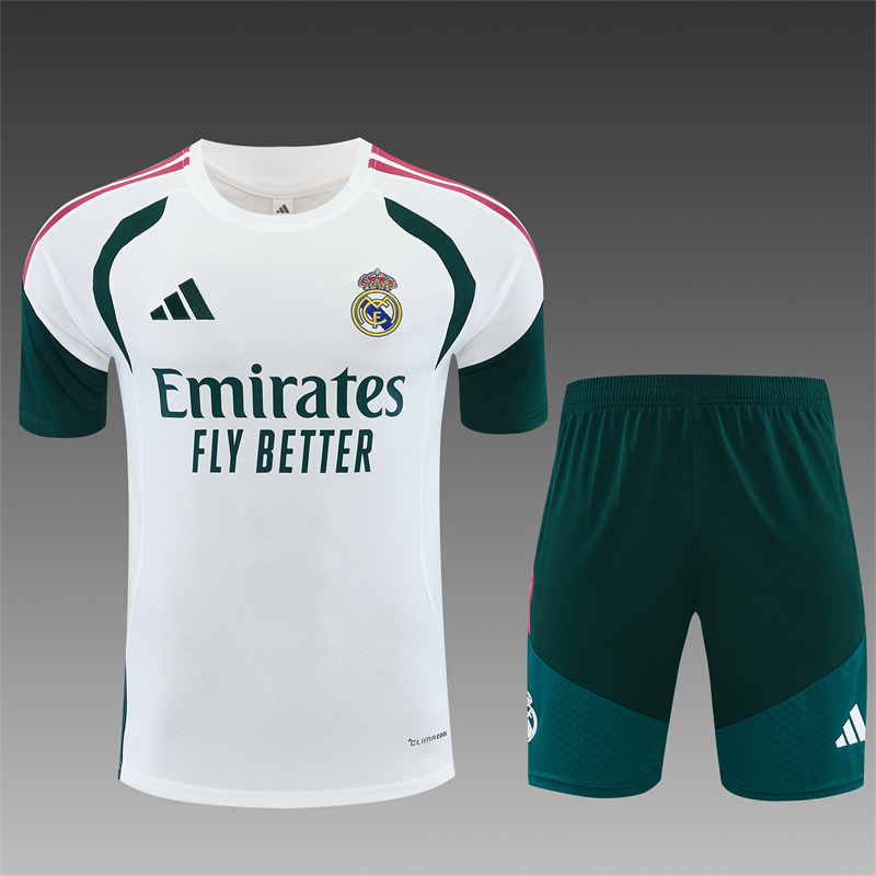 26/27 Real Madrid white and dark green short-sleeve tracksuits