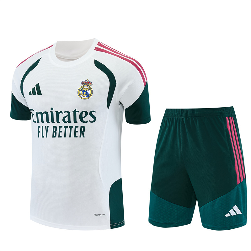 26/27 Real Madrid white and dark green short-sleeve tracksuits