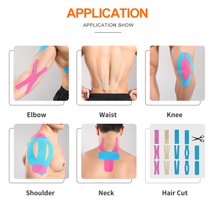 Sports coloured Kintape Waterproof Cotton Elastic Sports Kinesiology Muscle Tape Kinesiology Tape