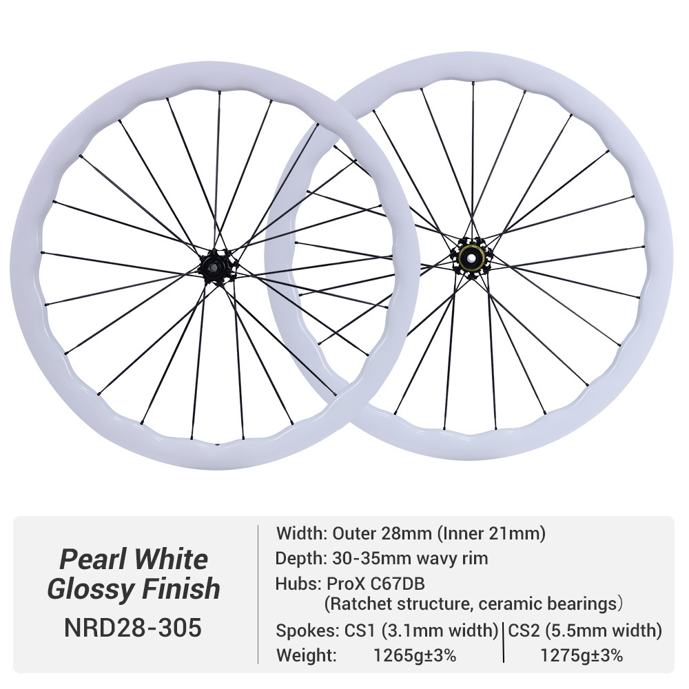 ProX C67DB Super Light Pearl White Carbon Road Wheels Anti-Scratch Full Carbon Spoke Wheels