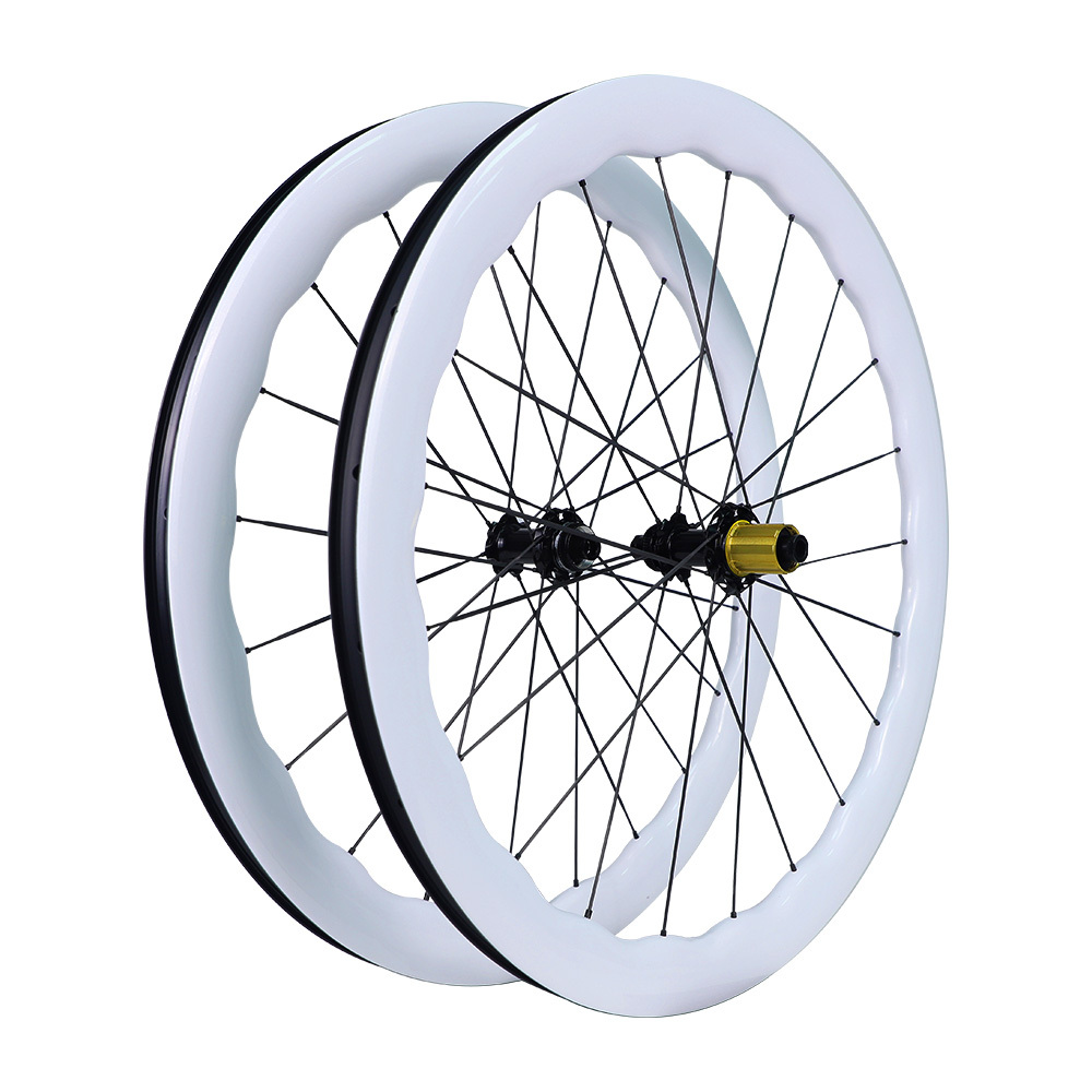 ProX Super Light C67DB Full Carbon Spoke Wheels Pearl White Wavy Rim Carbon Road Wheels