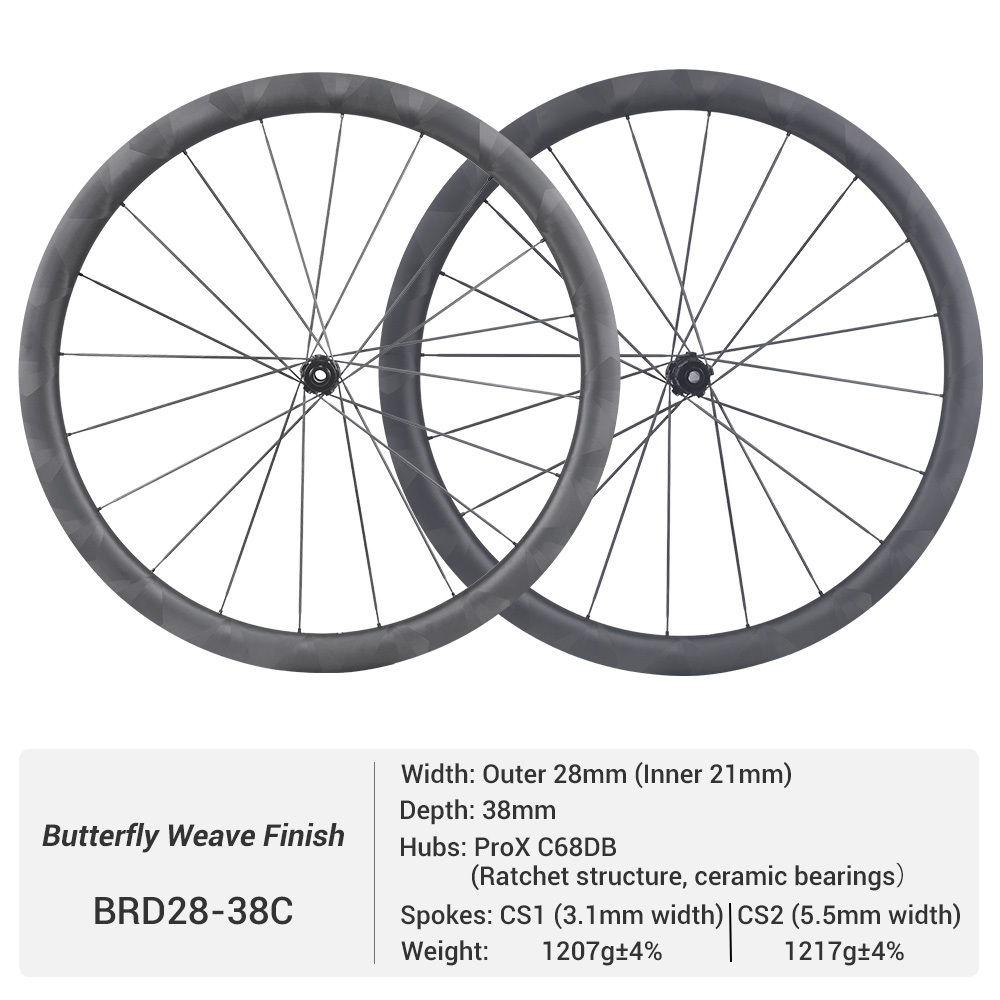 ProX C68DB Butterfly Wavy Rim Full Carbon Spoke Road Wheels