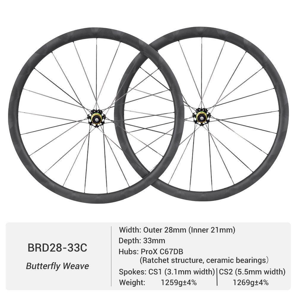 ProX C67DB Butterfly Weave Road Wheelset | Super Light Full Carbon Spoke Disc Wheels