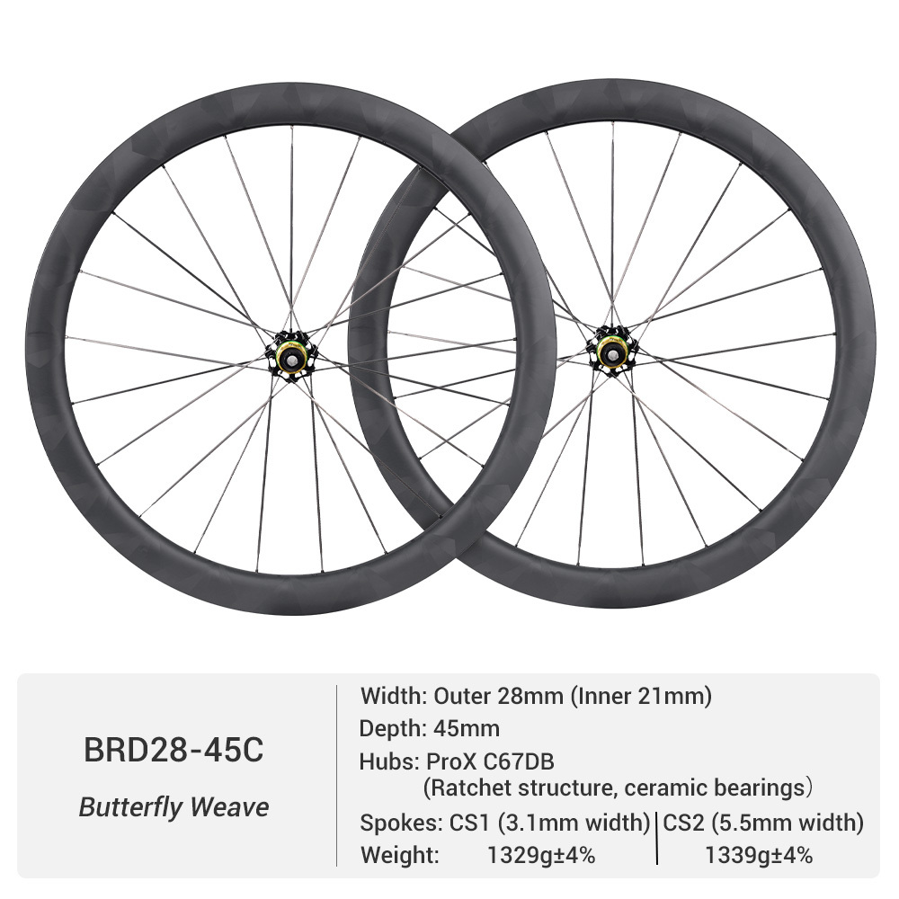 ProX C67DB Butterfly Weave Road Wheelset | Super Light Full Carbon Spoke Disc Wheels