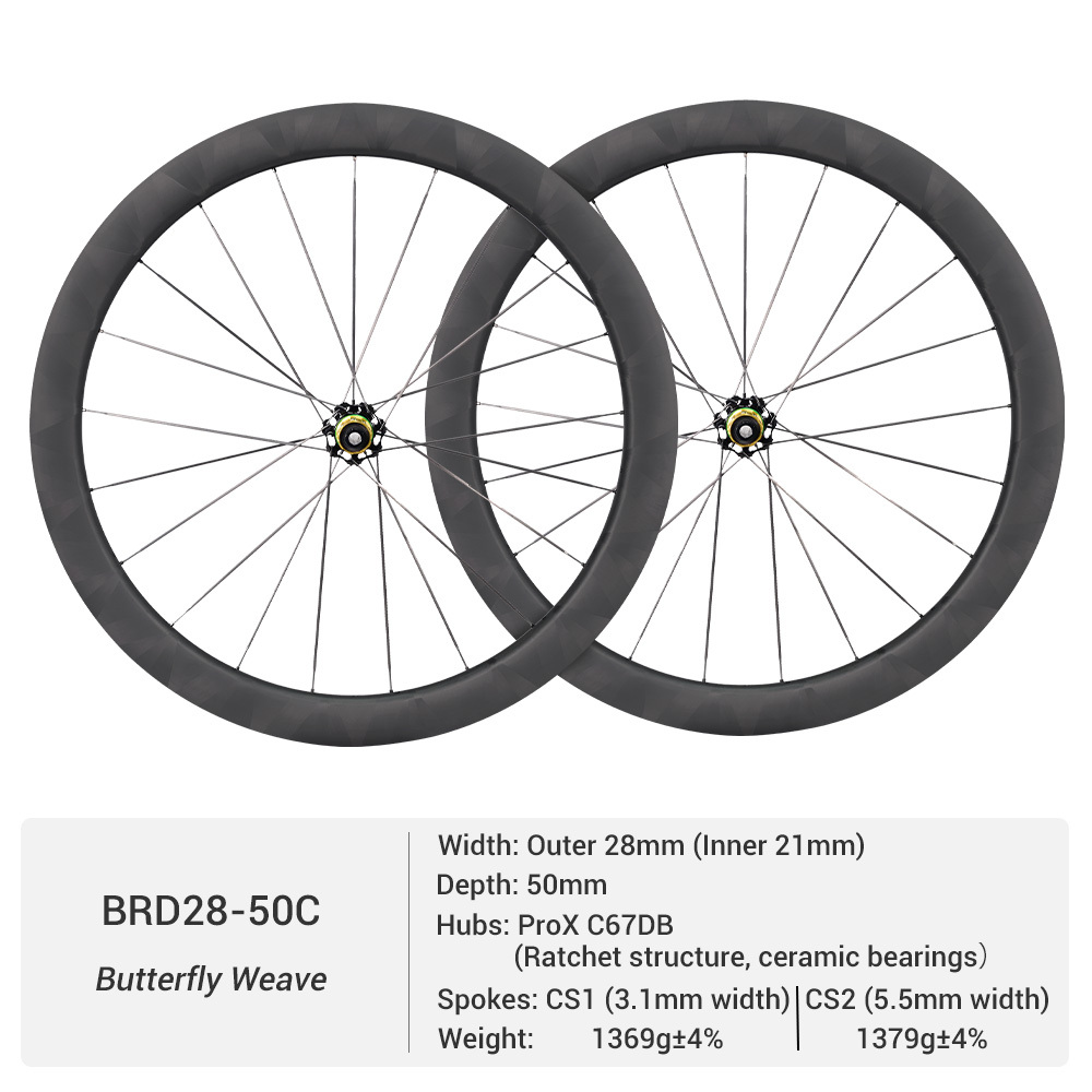 ProX C67DB Butterfly Weave Road Wheelset | Super Light Full Carbon Spoke Disc Wheels