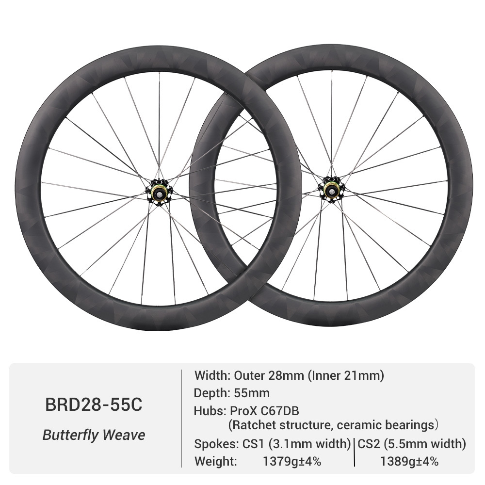 ProX C67DB Butterfly Weave Road Wheelset | Super Light Full Carbon Spoke Disc Wheels