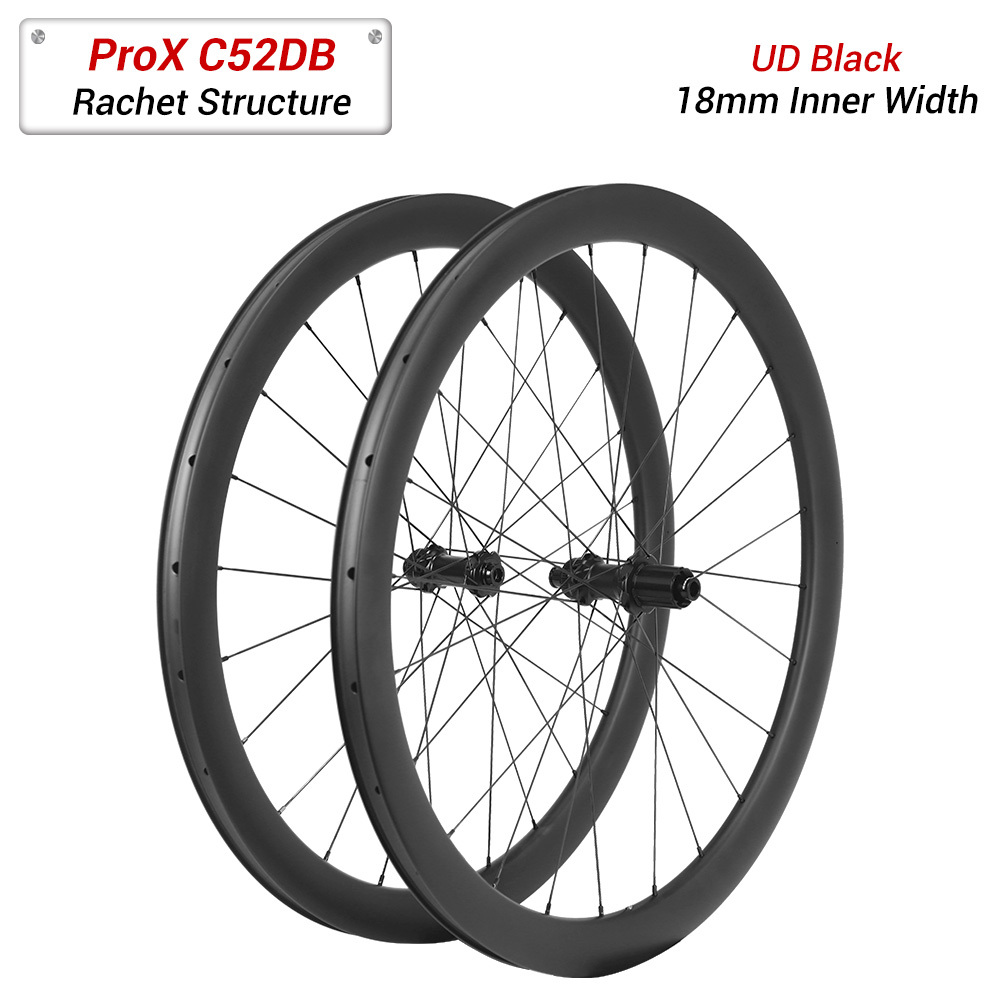 ProX C52DB Road Carbon Wheels | 25mm Outer Width Disc Brake Wheelset with Ratchet Freehub